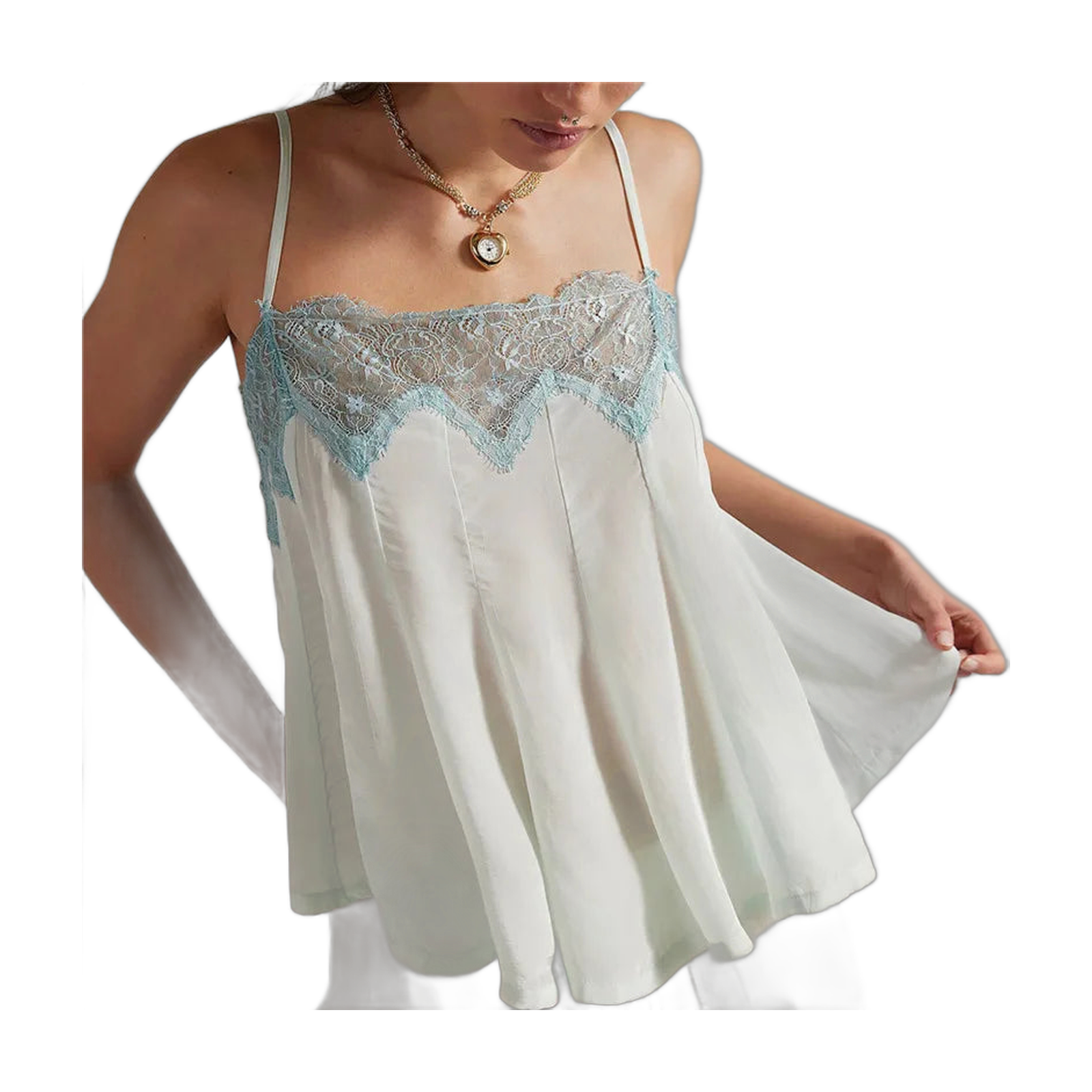 Long Sleeveless Blouse with Lace Detail for Women