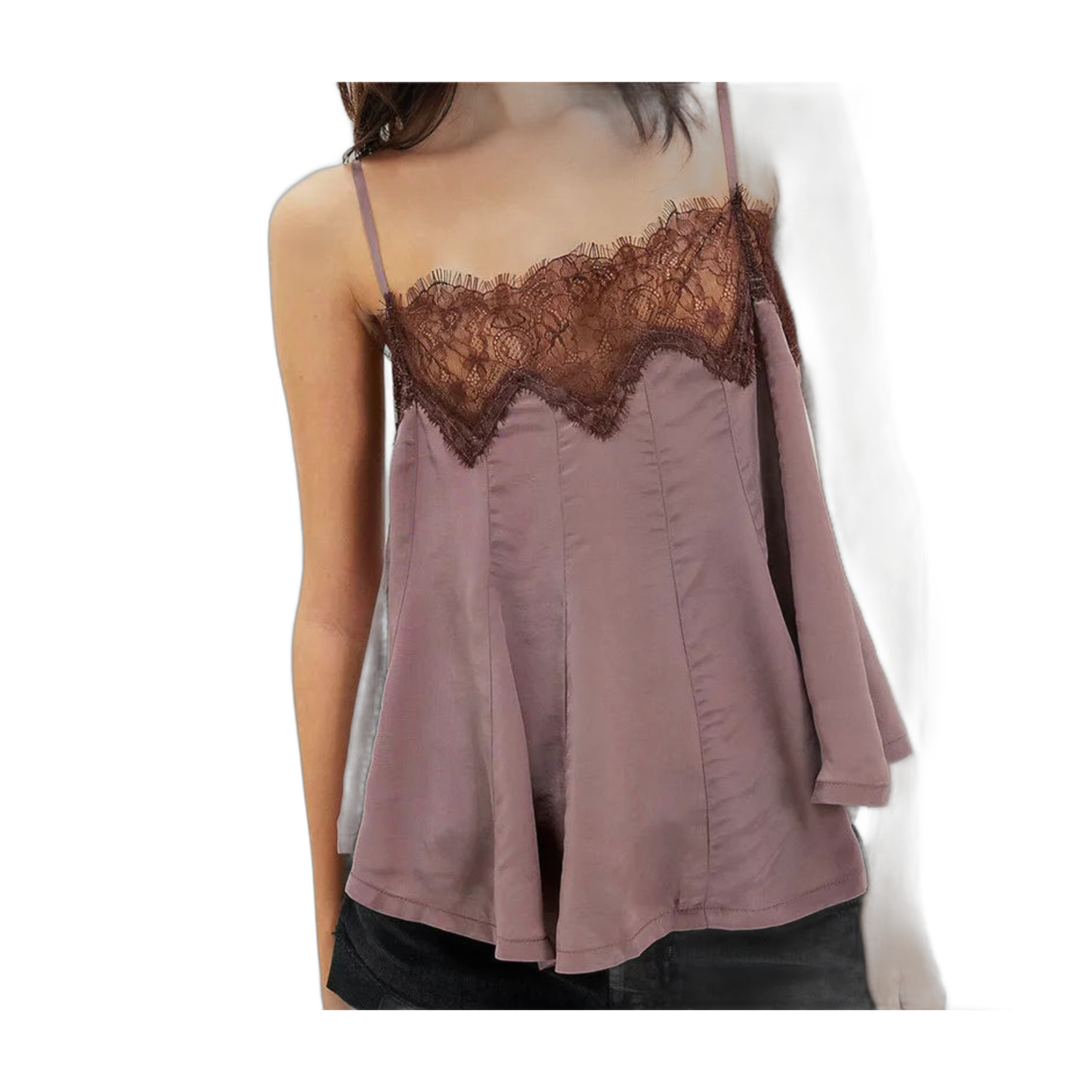 Long Sleeveless Blouse with Lace Detail for Women