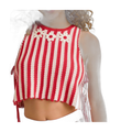 Women's Red Striped Crop Top with Floral Accents