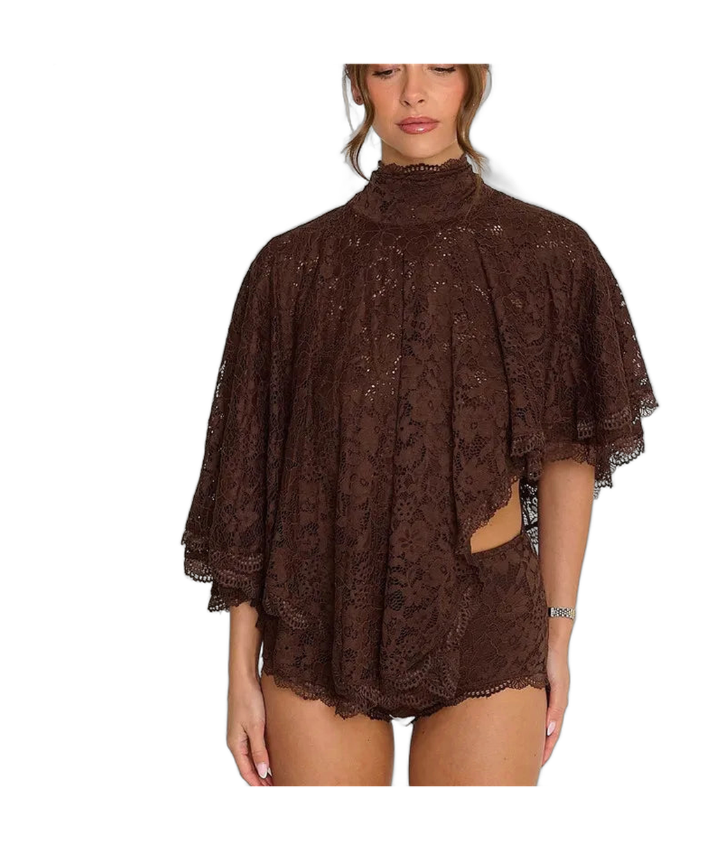 Lace Cropped Top with High Neck for Women