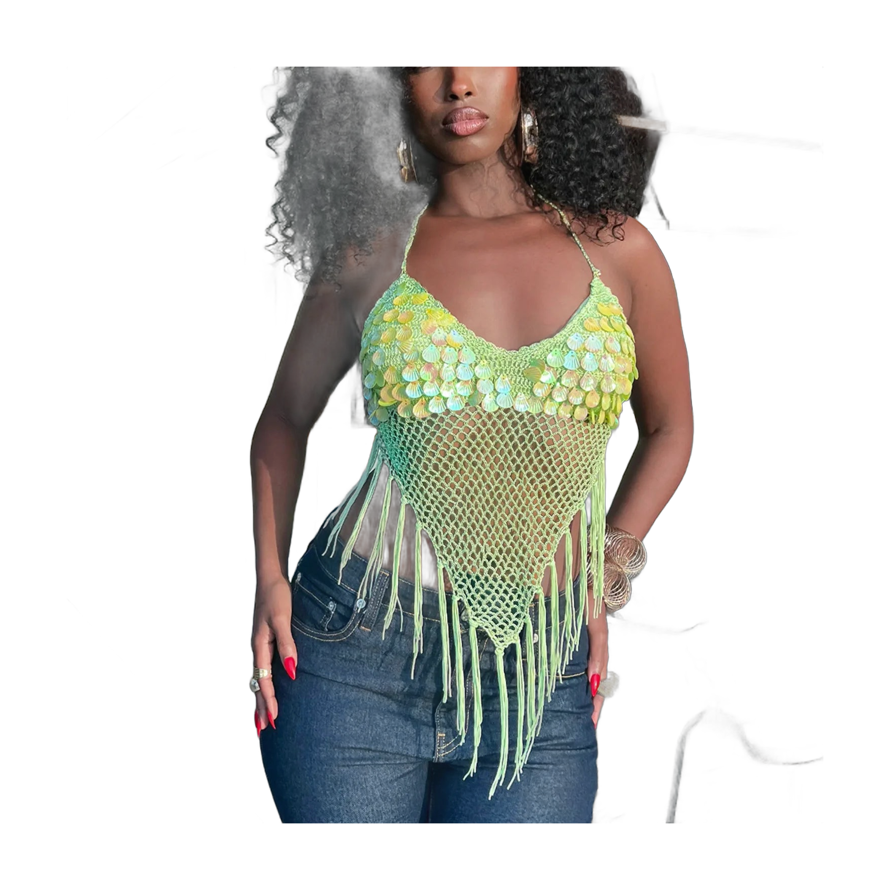 Women's Crochet Crop Top with Fringe Details