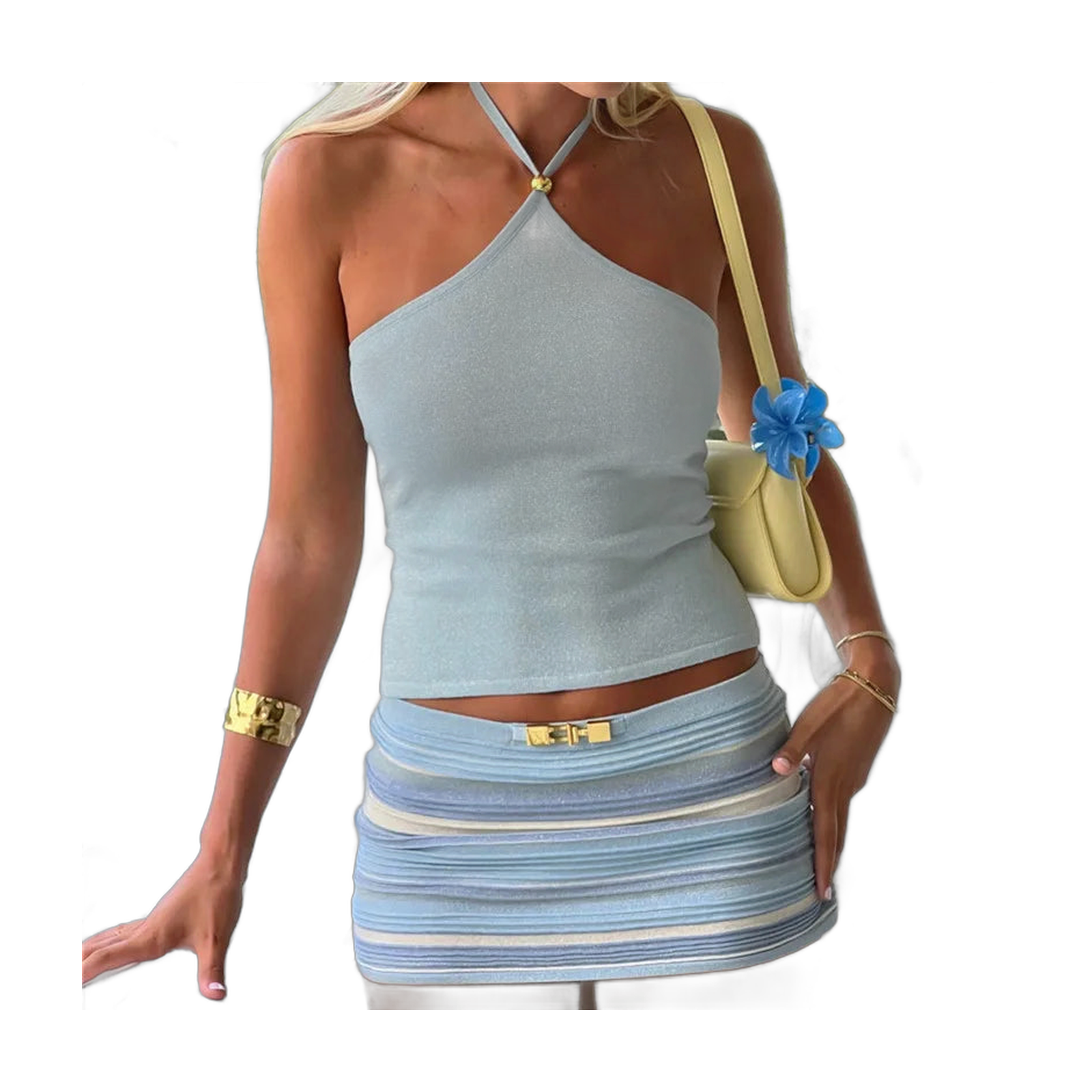 Y2K Fashion Women’s Knit Mini Skirt Set for Vacation