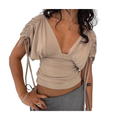 V Neck Top with Ruched Sleeves for Women