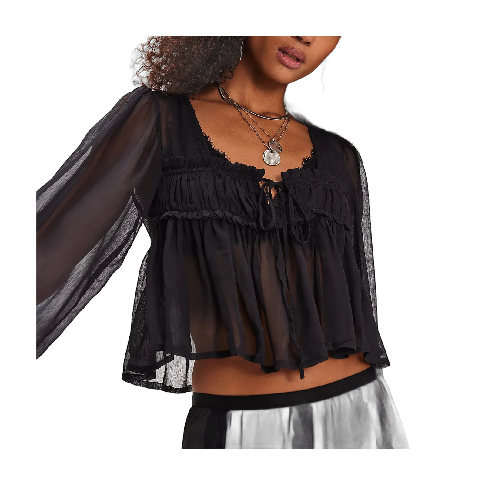 Boho Blouse for Women with Sheer Puff Sleeves