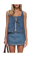 Women’s Jean Denim Skirt Set with Crop Top
