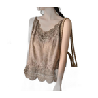 Women V Neck Camisole Loose Fit Hollowed Flower Embroidered Spaghetti Strap Cotton Linen Tops Casual Summer Streetwear