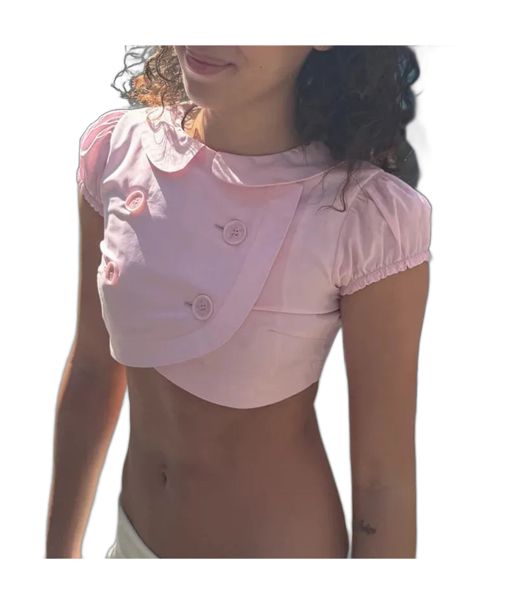 Women's Navy Blue Crop Top with Button Details