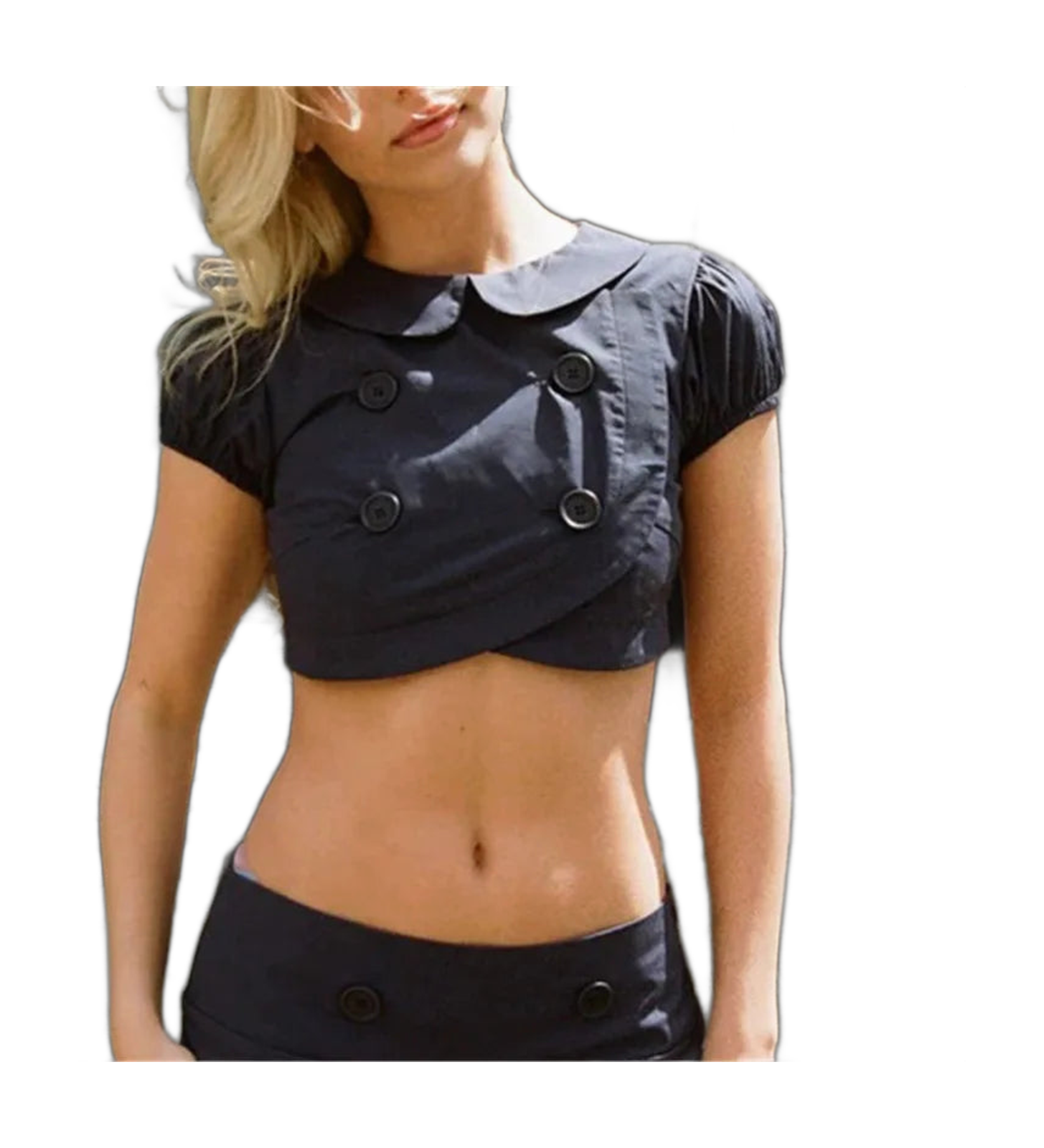 Women's Navy Blue Crop Top with Button Details