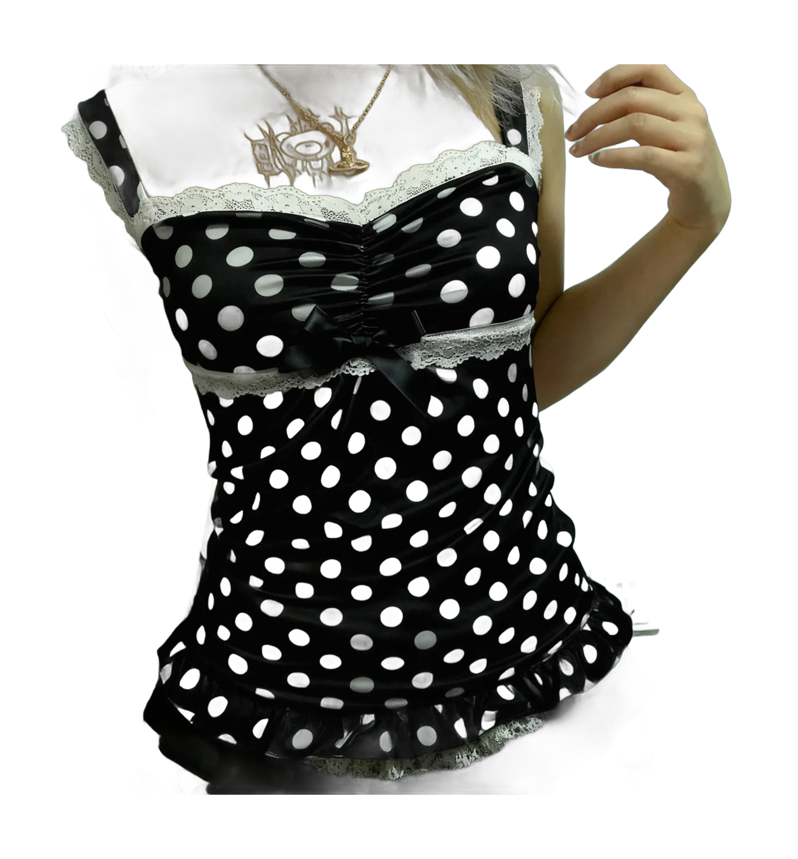 Women's Pink Polka Dot Crop Top with Lace Trim
