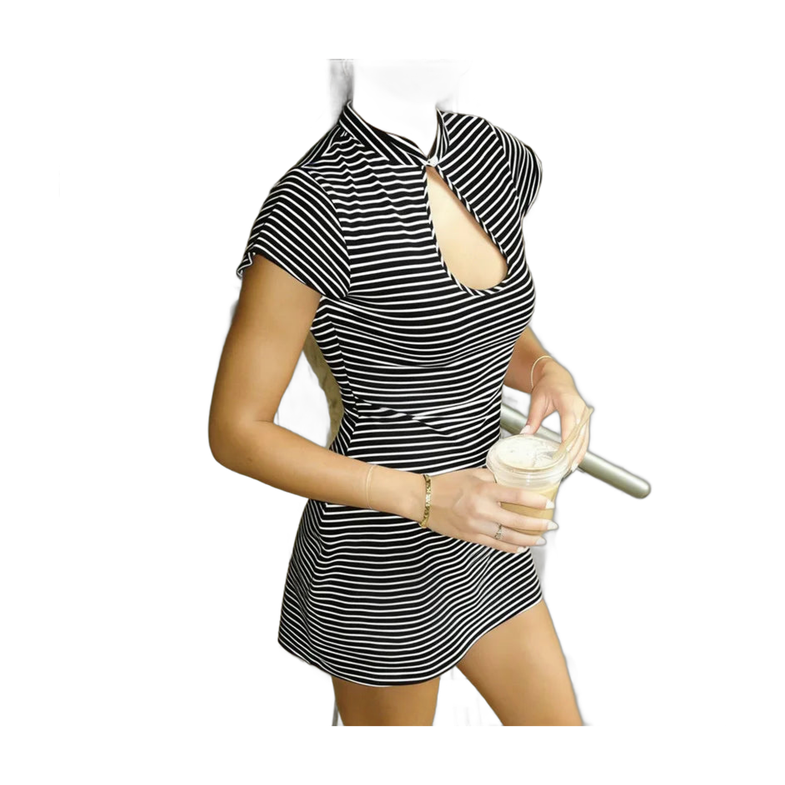 Women's Mini Dress with Cut-Out Detail in Stripes