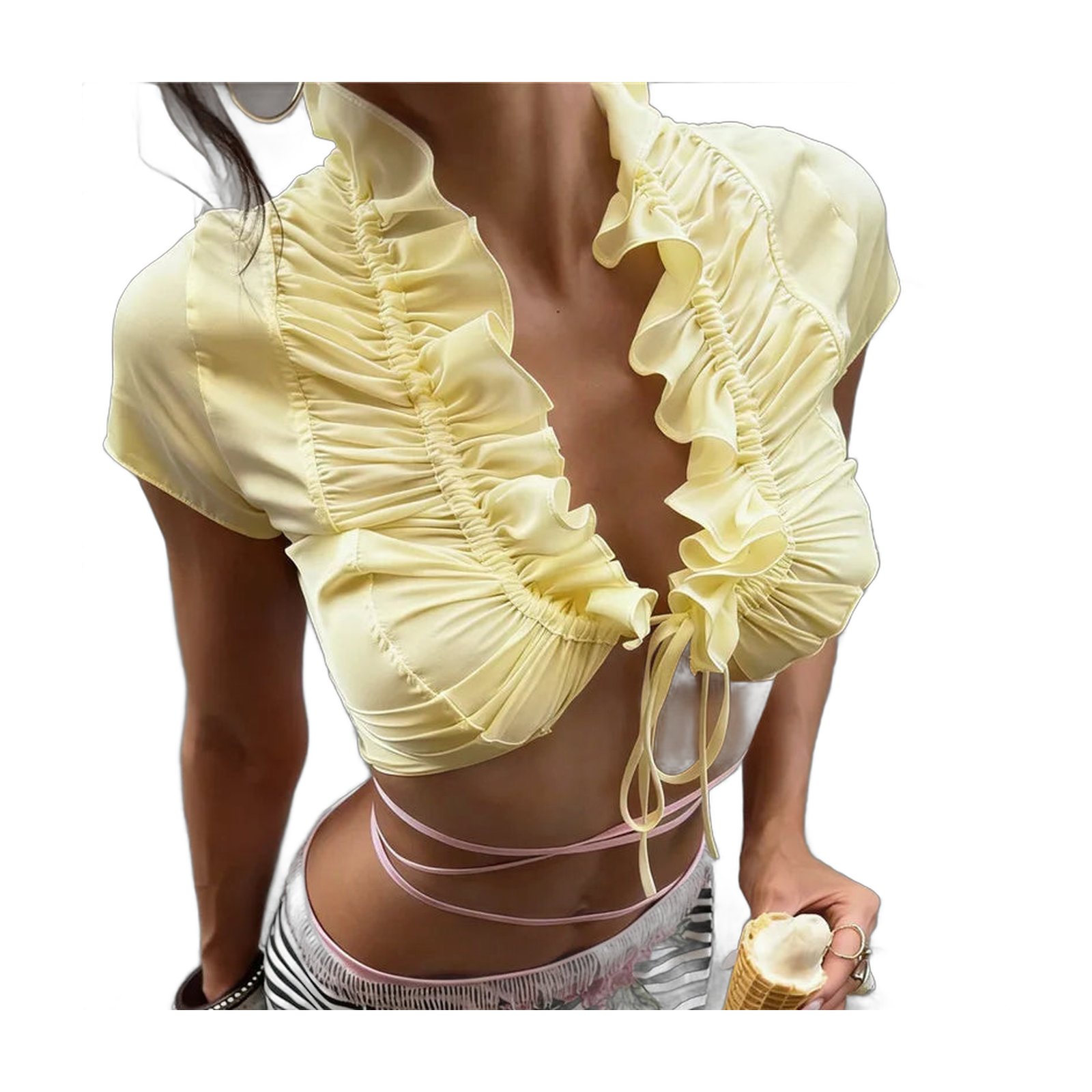 Women's Ruffled Crop Top for Travel Wardrobe Refresh