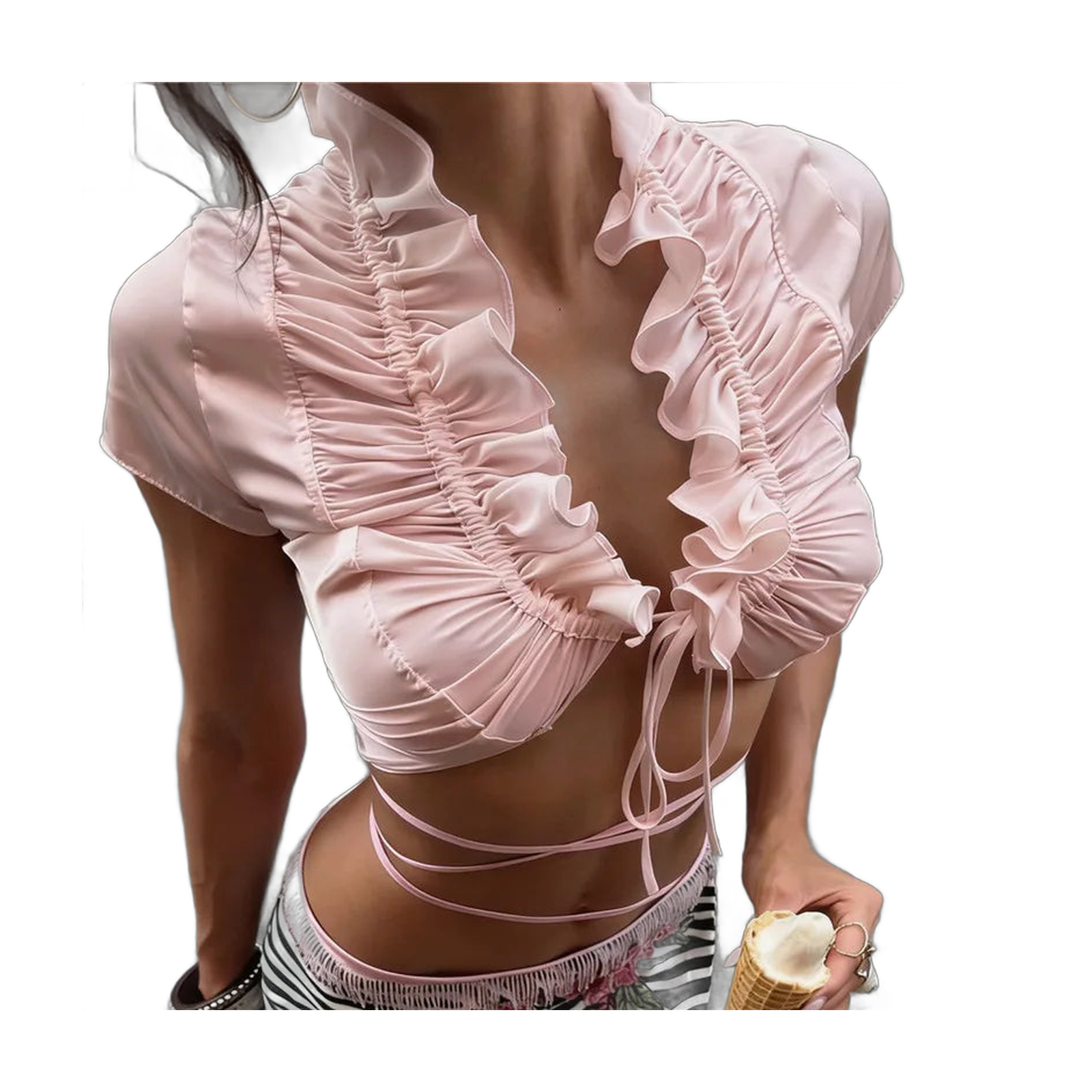 Women's Ruffled Crop Top for Travel Wardrobe Refresh