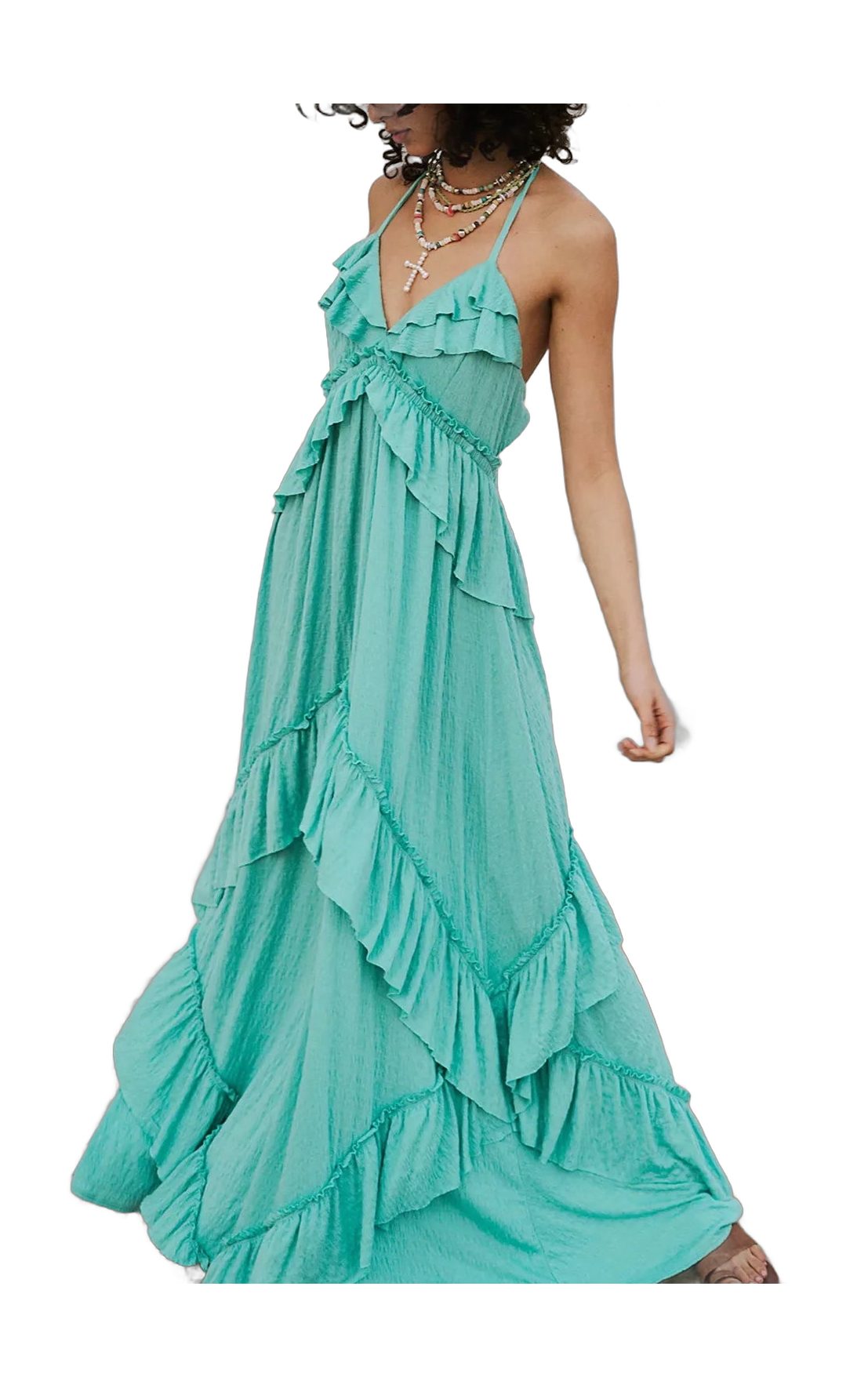 Women's Ruffled Halter Vacation and Maxi Dress