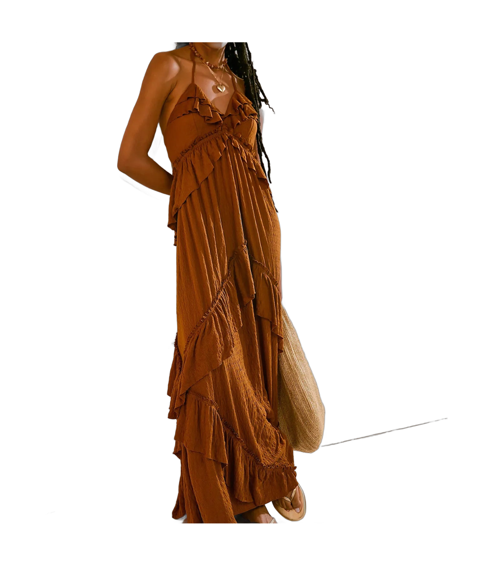 Women's Ruffled Halter Vacation and Maxi Dress