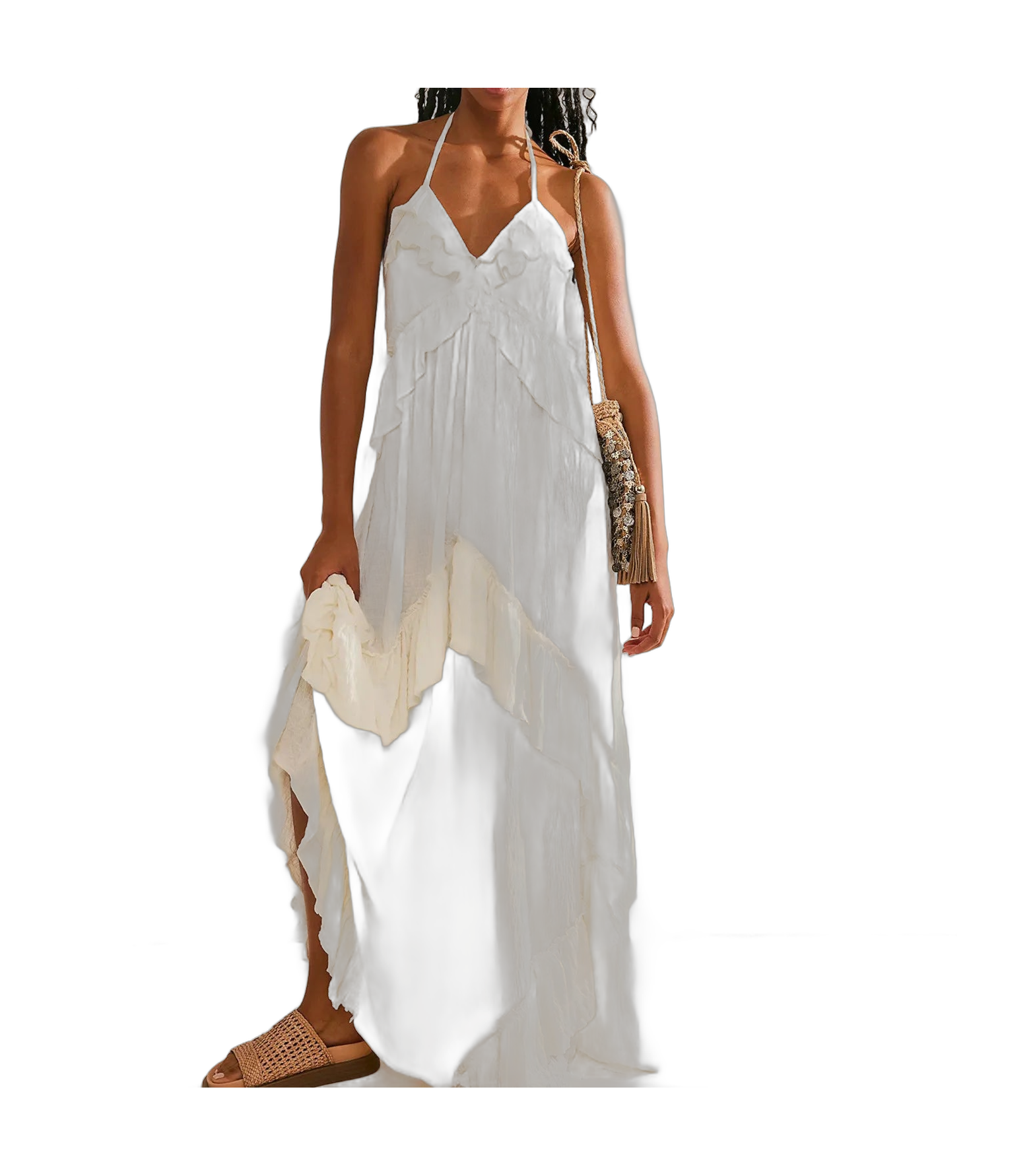 Women's Ruffled Halter Vacation and Maxi Dress