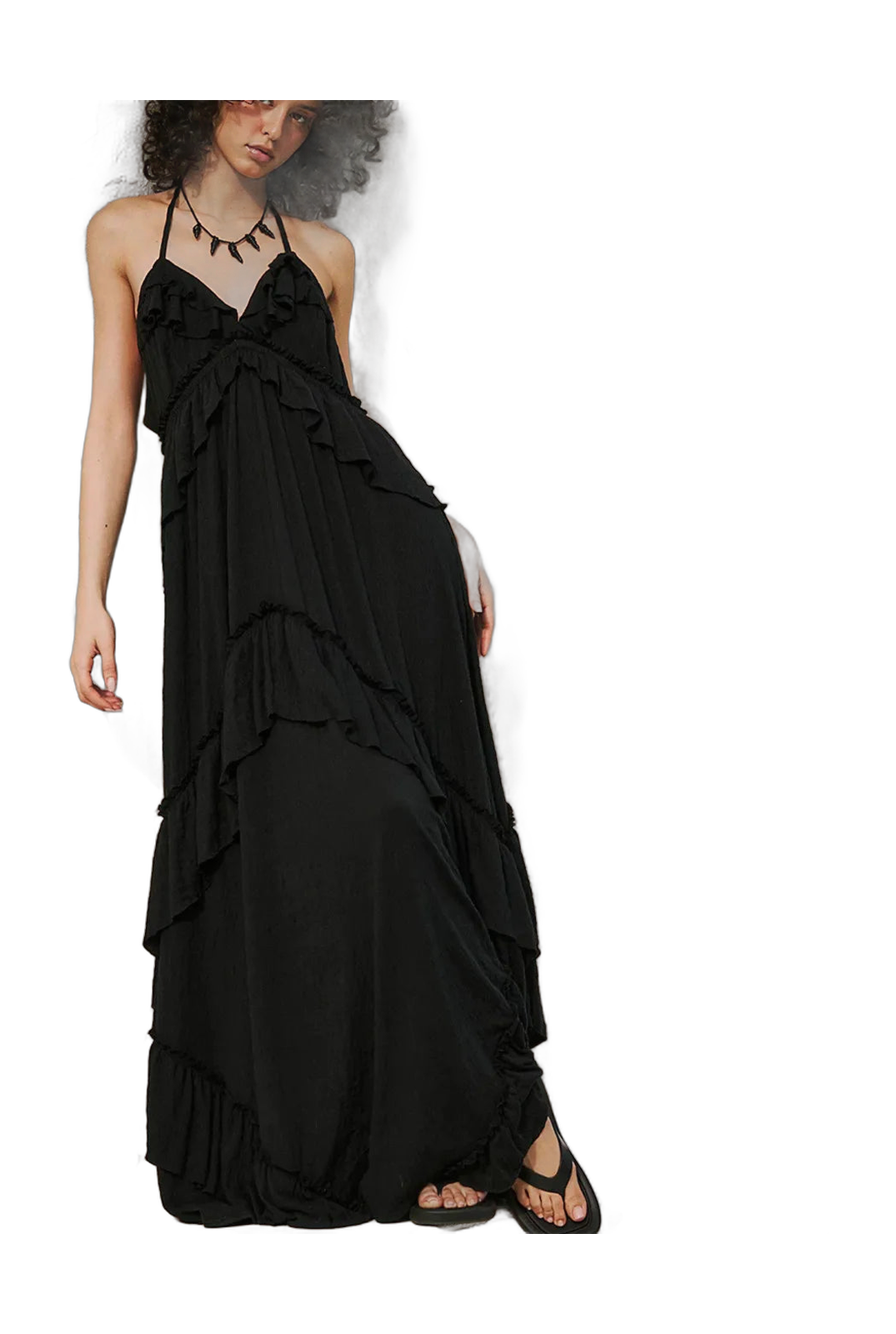 Women's Ruffled Halter Vacation and Maxi Dress