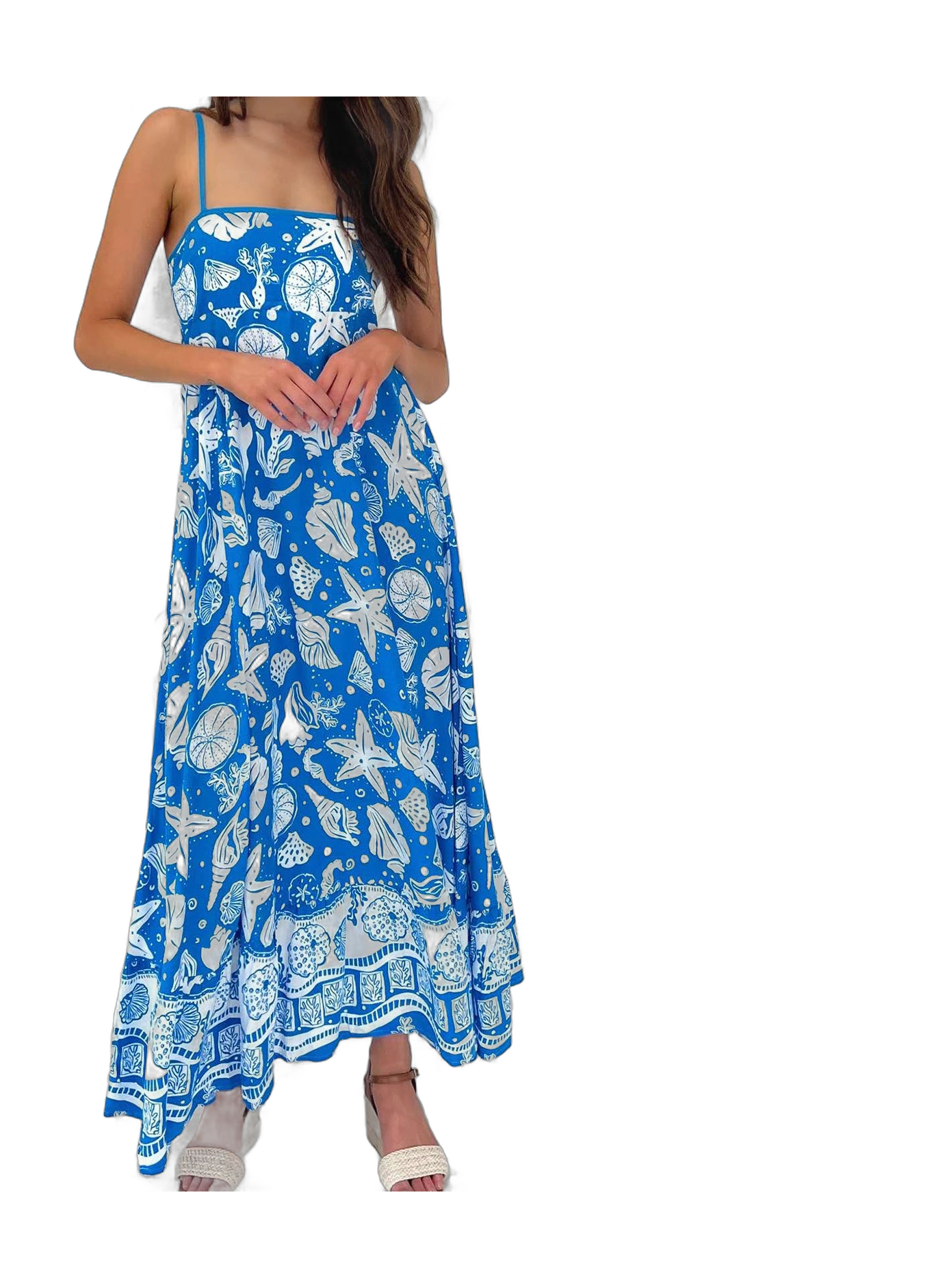 Blue Floral Strapless Maxi Dress for Vacation Getaways