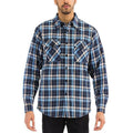 WEIV padded flannel for men in blue plaid design with button-down front and chest pockets