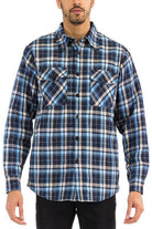 WEIV padded flannel for men in blue plaid design with button-down front and chest pockets