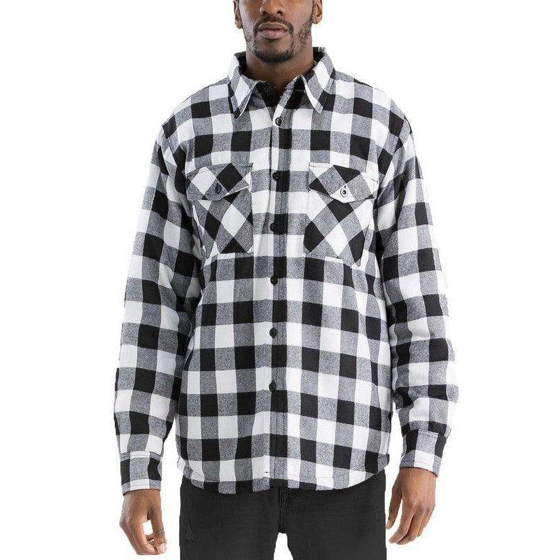 WEIV Padded Flannel Jacket for Men in Black and White Checkered Pattern with Chest Pockets