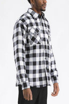 WEIV padded flannel jacket for men in black and white check pattern with chest pockets