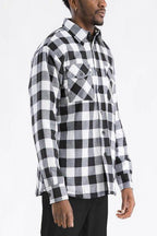 WEIV padded flannel jacket for men in black and white check pattern with chest pockets