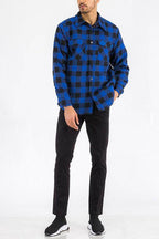 WEIV padded flannel jacket for men in blue and black plaid design, perfect for casual and outdoor wear.