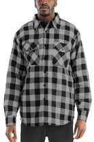 WEIV padded flannel jacket for men in black and gray checkered pattern with button-down front and pockets