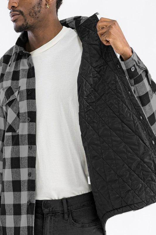 WEIV padded flannel jacket for men with quilted interior and stylish checkered pattern