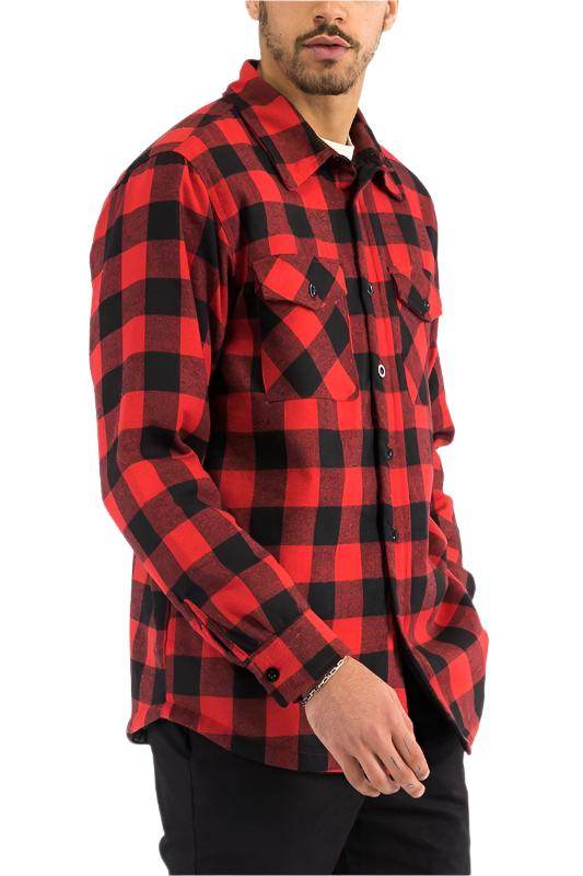 WEIV padded flannel jacket for men in red and black checkered pattern for warmth and style