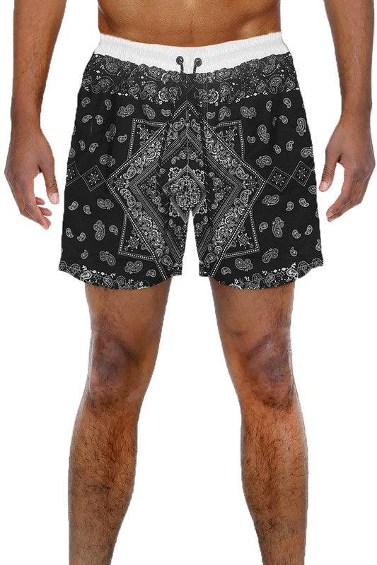Men's Swimwear Paisley Bandana Print Swim Shorts