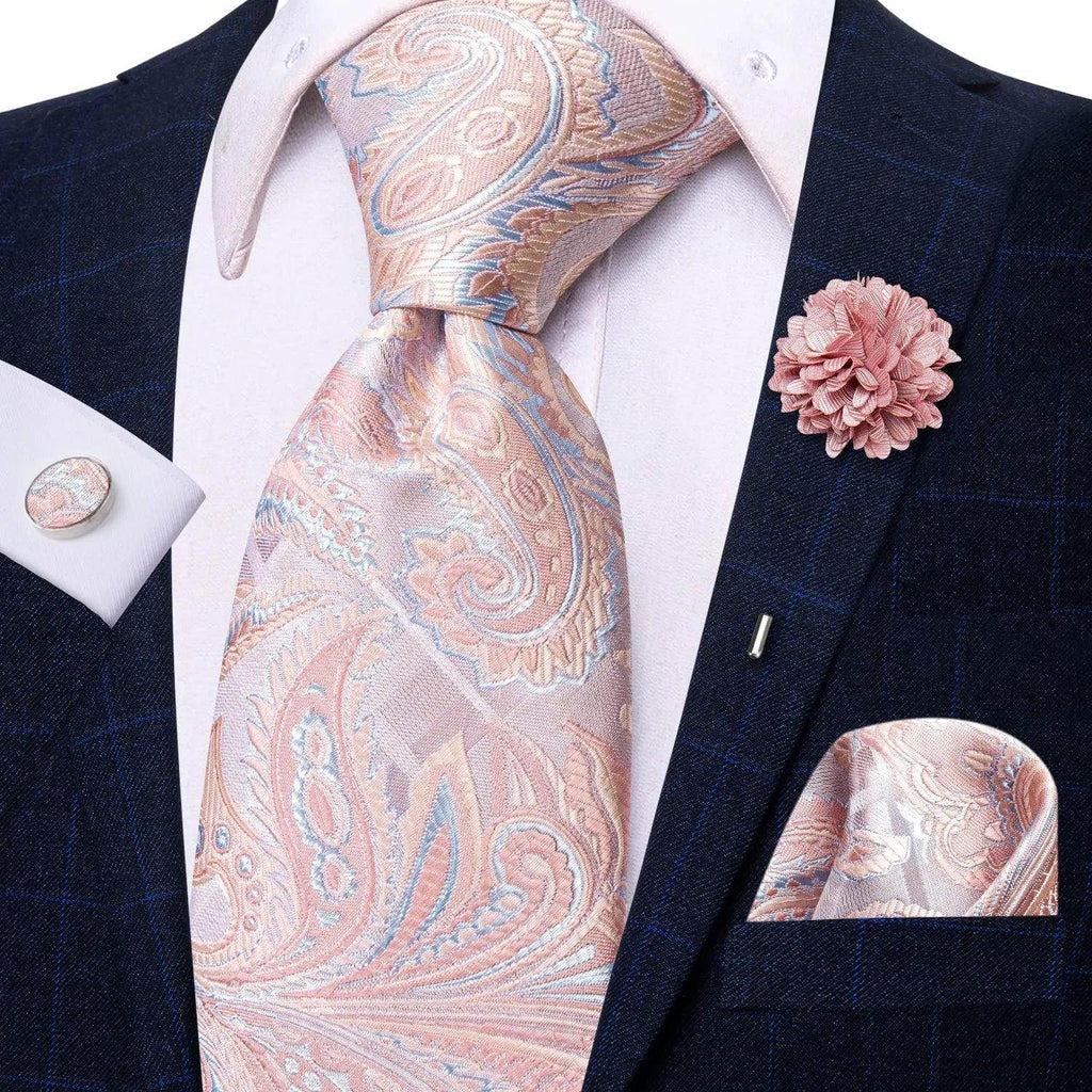 Paisley Neckties With Brooch Silk Elegent Wedding Tie For - VacationGrabs