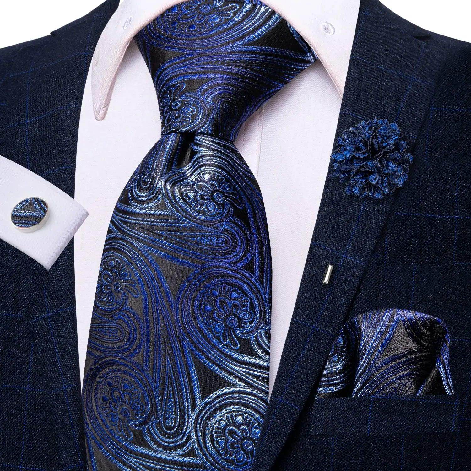 Paisley Neckties With Brooch Silk Elegent Wedding Tie For - VacationGrabs