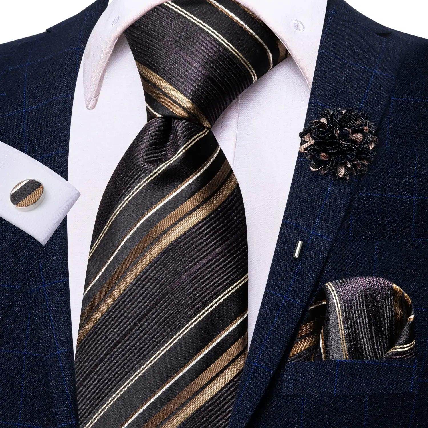 Paisley Neckties With Brooch Silk Elegent Wedding Tie For - VacationGrabs