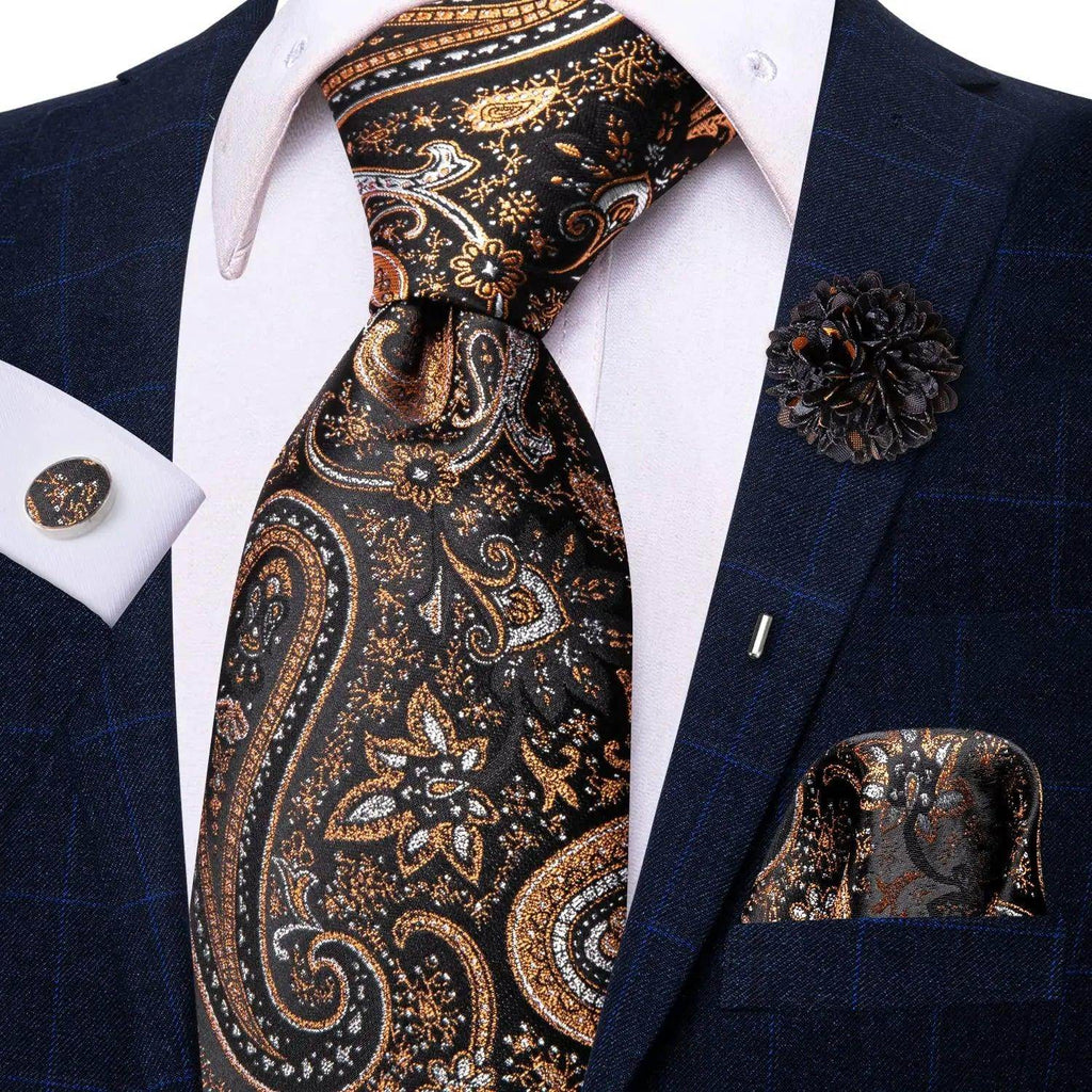 Paisley Neckties With Brooch Silk Elegent Wedding Tie For - VacationGrabs