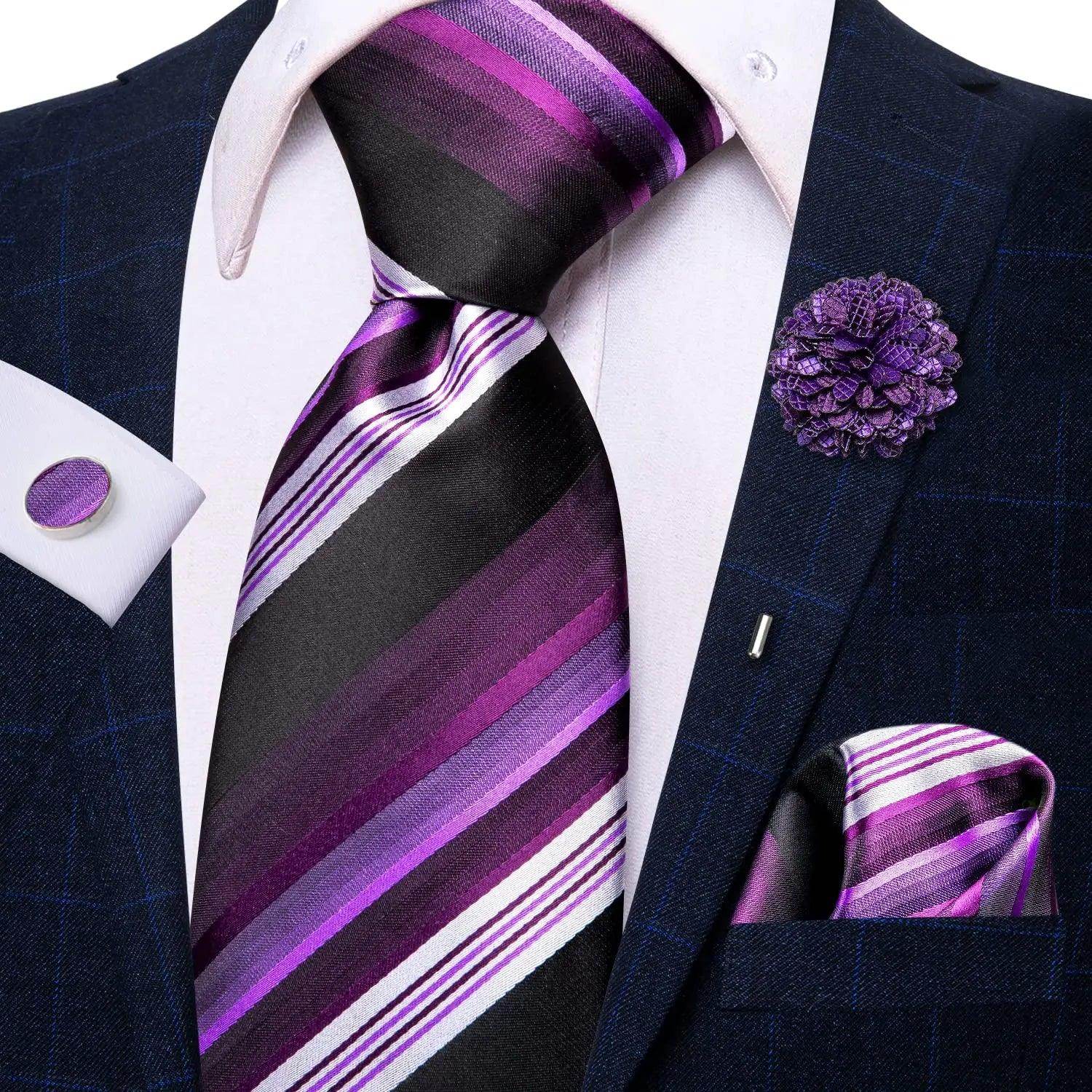 Paisley Neckties With Brooch Silk Elegent Wedding Tie For - VacationGrabs