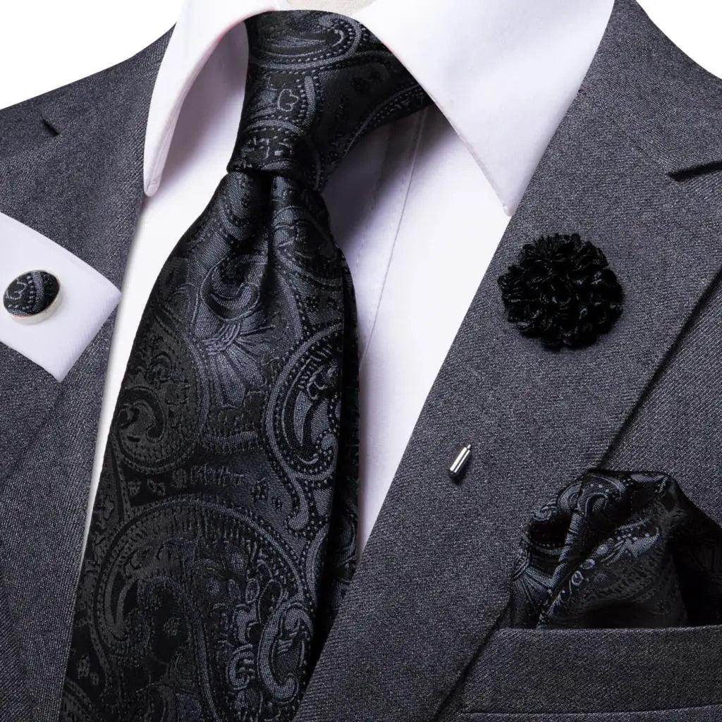 Paisley Neckties With Brooch Silk Elegent Wedding Tie For - VacationGrabs