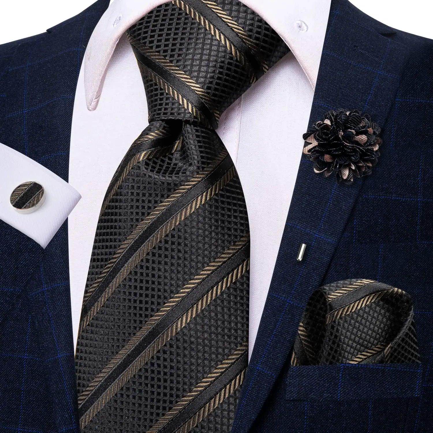 Paisley Neckties With Brooch Silk Elegent Wedding Tie For - VacationGrabs
