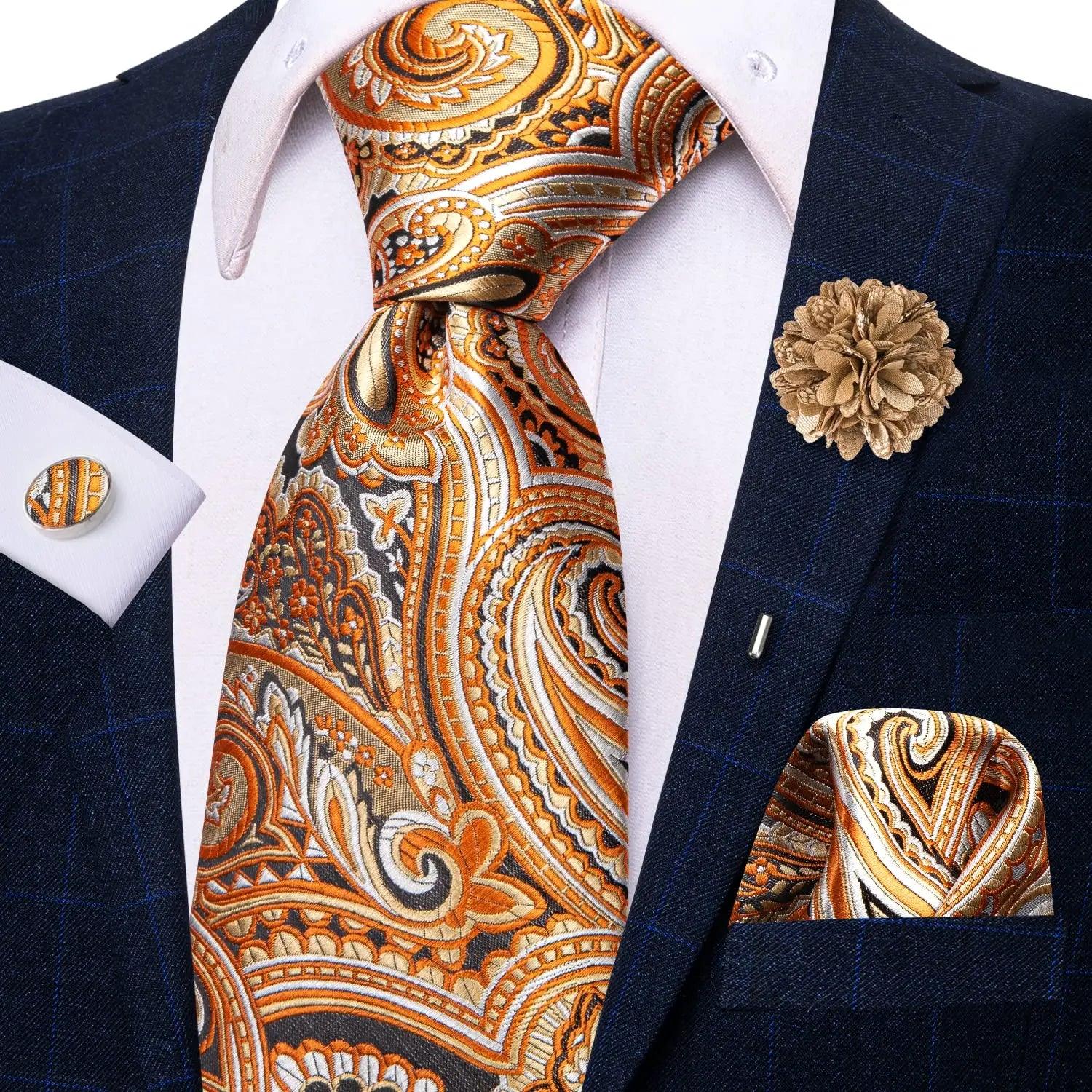 Men's Accessories - Ties Paisley Neckties With Brooch Silk Elegent Wedding Tie For Men Cufflinks 28 Colors