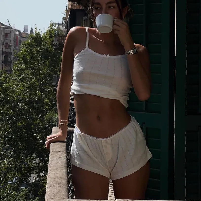 Women's white pajama set, soft cotton, perfect for lounging