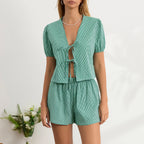 Women's green checkered pajama sets, comfortable for lounging