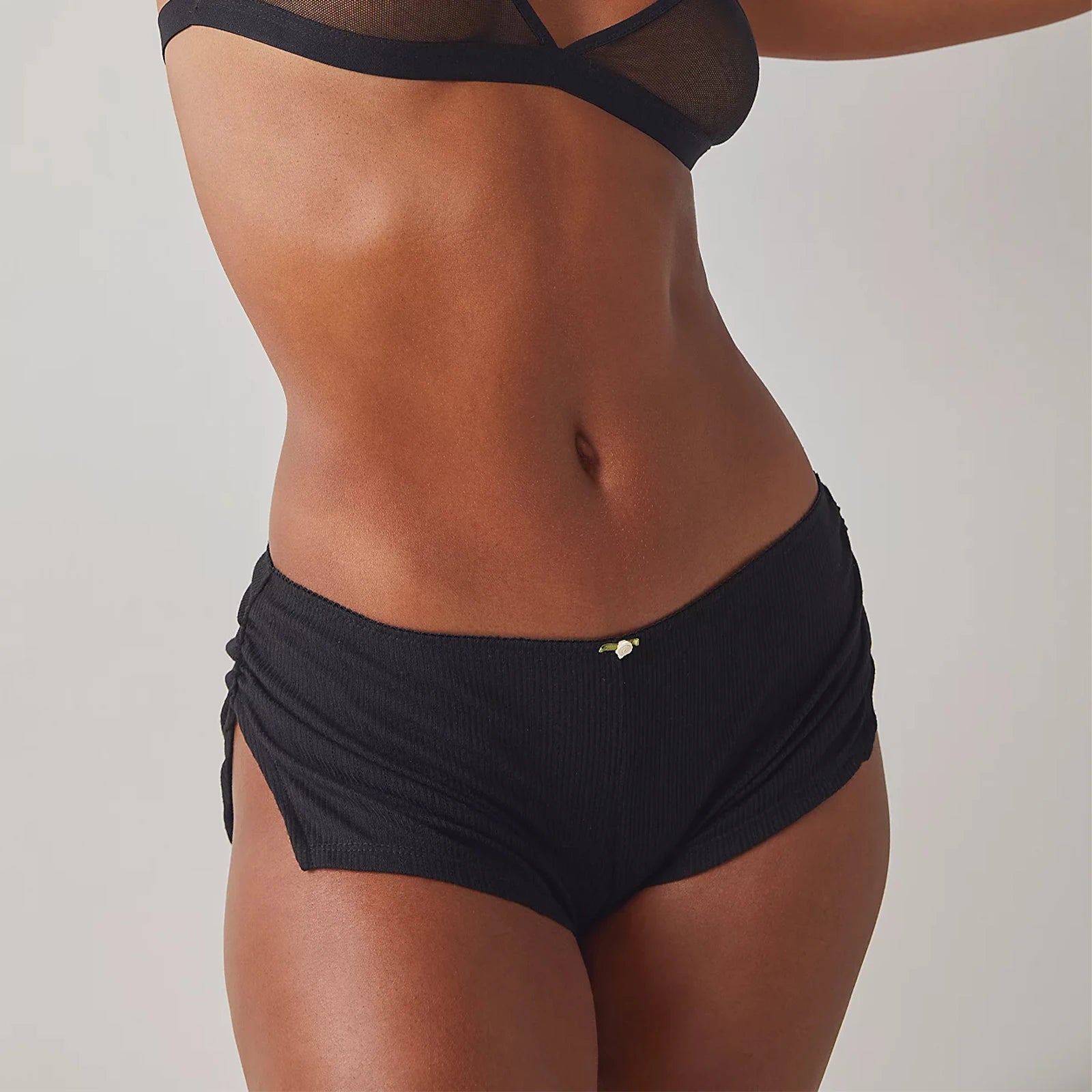 Women's black ribbed pajama shorts for comfortable lounging
