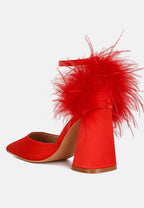 Palmetta Fur Detail Block Heel Sandals