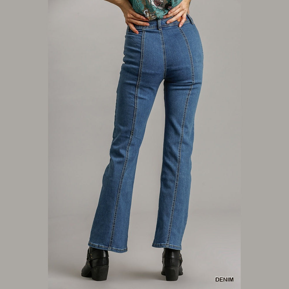 women's panel straight cut denim jeans in blue, casual wear