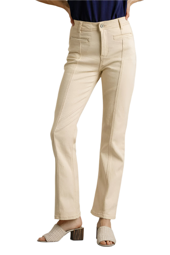 Women's panel straight cut denim jeans in light beige for casual wear