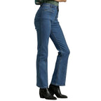 Women's panel straight cut denim jeans in classic blue, perfect for casual outings