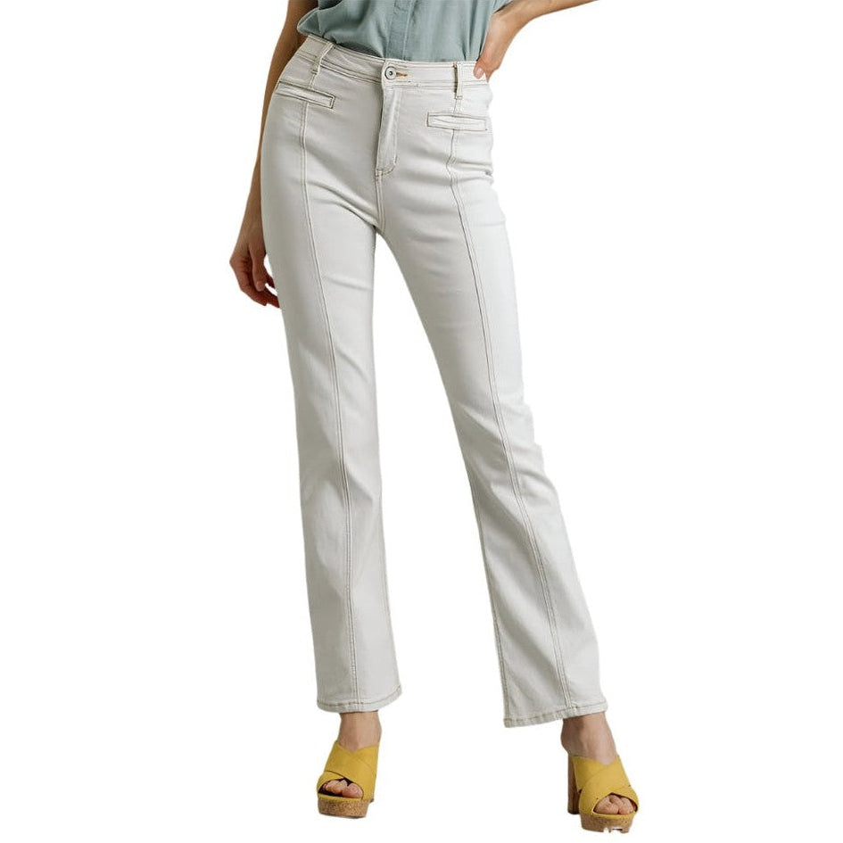Women's off-white panel straight cut denim jeans for casual wear