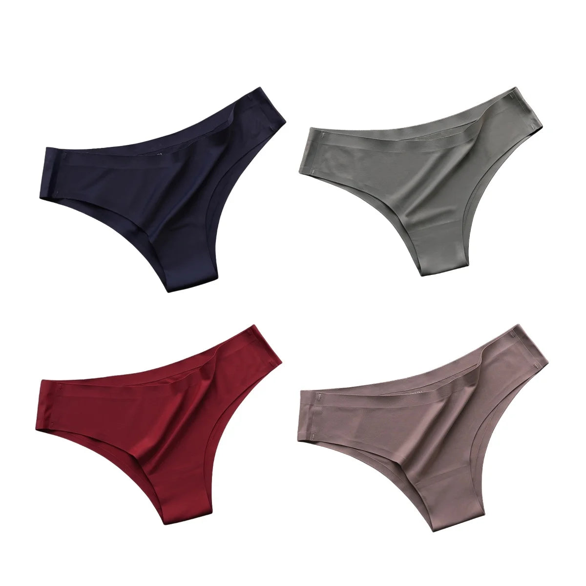 Set of seamless panties in burgundy, navy, gray, and beige for everyday comfort