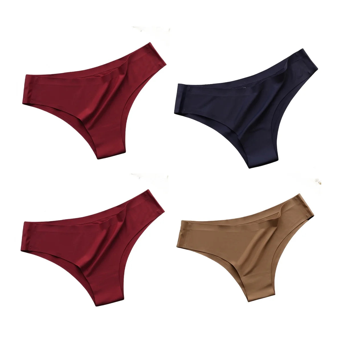 Set of seamless panties in burgundy, navy, and beige colors for everyday wear