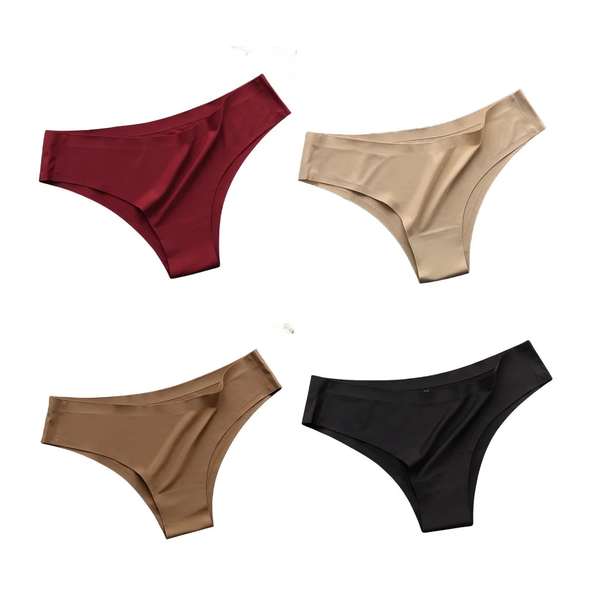 Set of seamless panties in burgundy, beige, brown, and black for everyday comfort